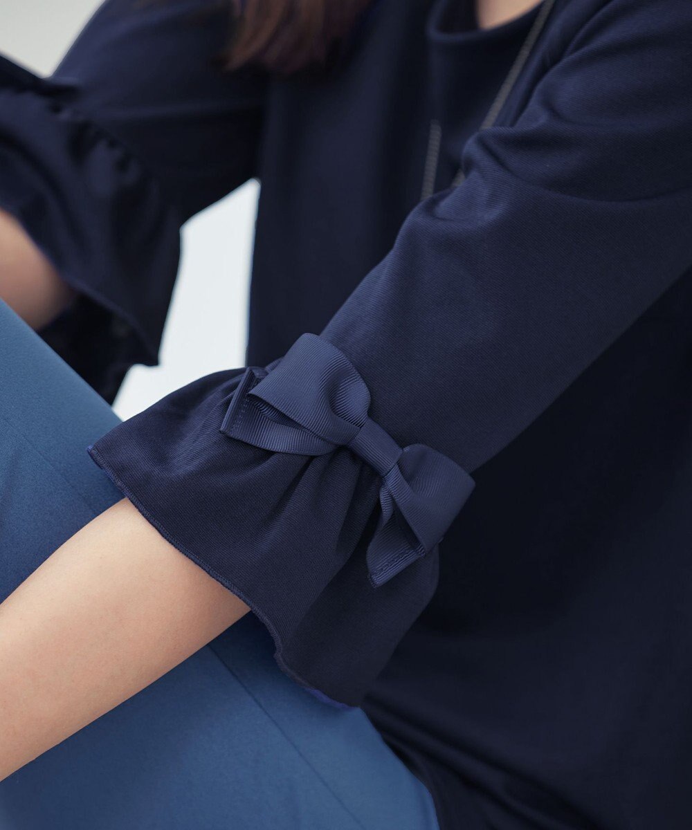 Tiaclasse 【洗える】グログランリボン付きフリル袖チュニック 