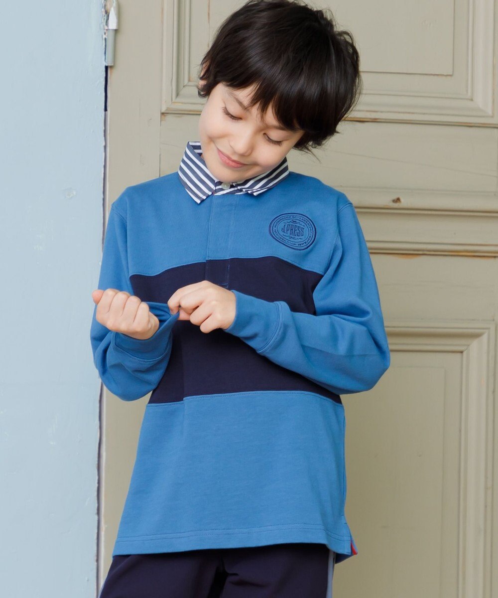 J.PRESS KIDS 【110-130cm】襟ストライプ ブロッキングポロシャツ 