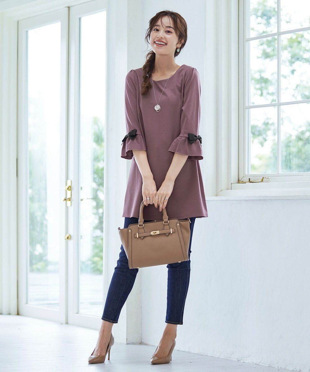 Tiaclasse 【洗える】グログランリボン付きフリル袖チュニック 