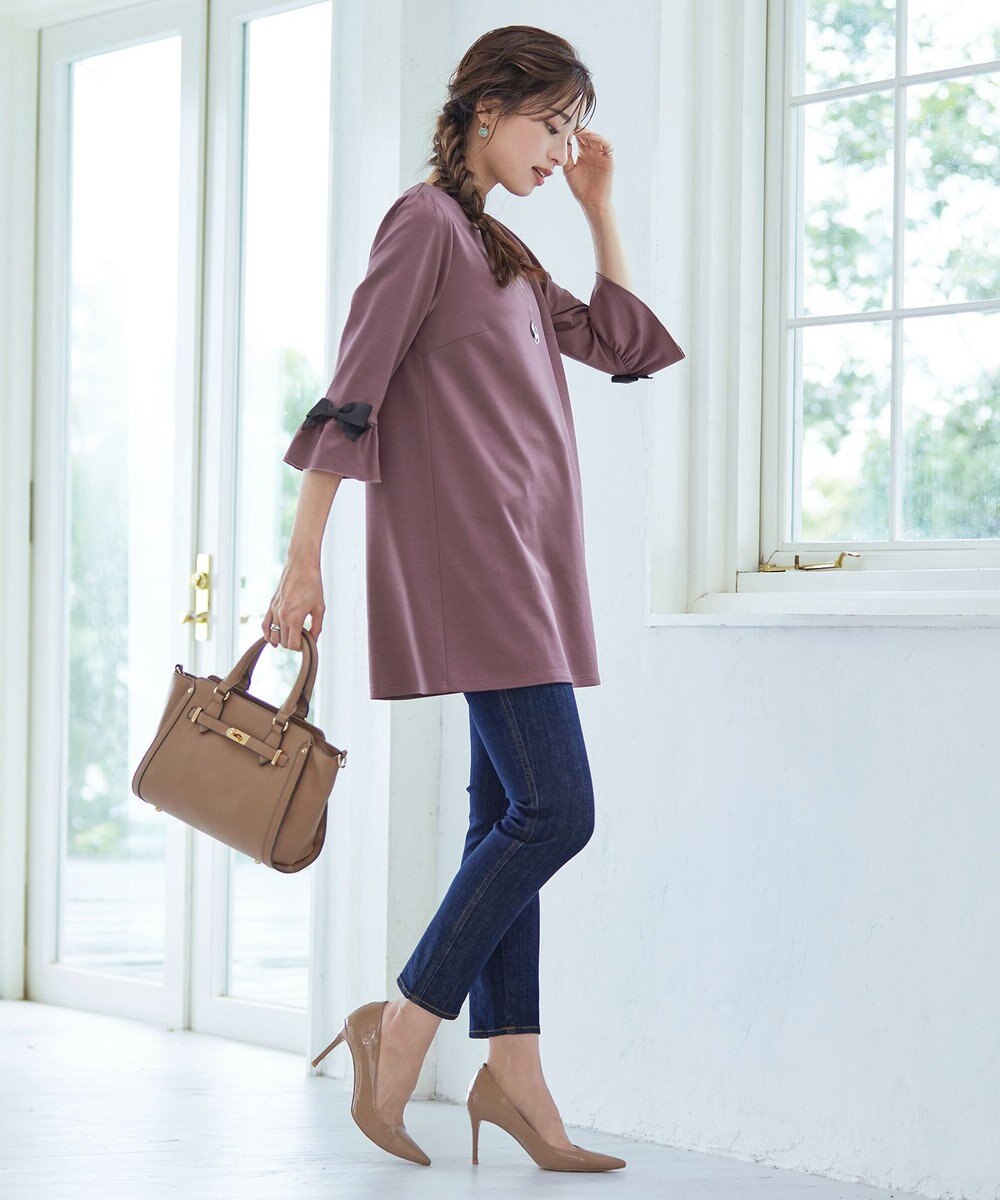 Tiaclasse 【洗える】グログランリボン付きフリル袖チュニック 