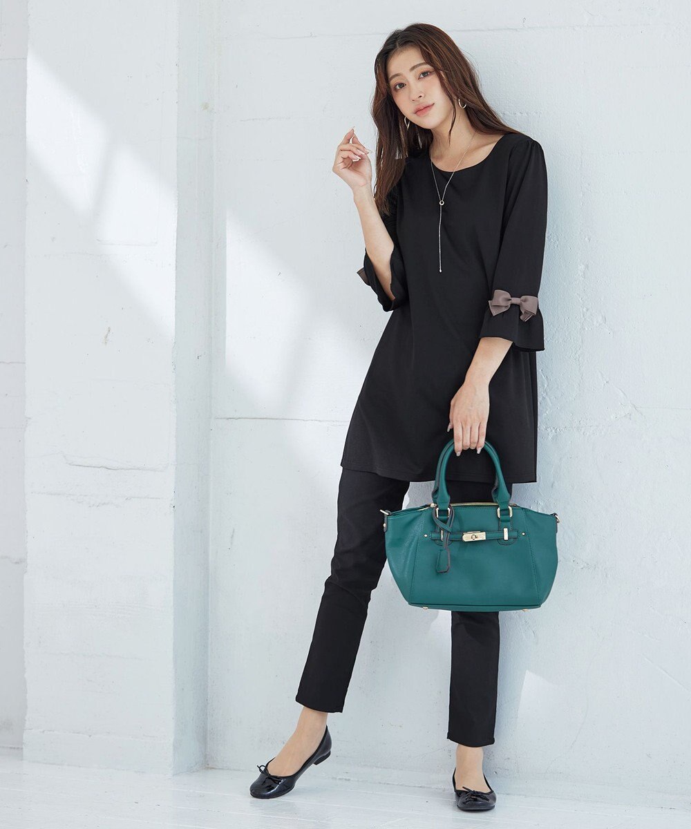 Tiaclasse 【洗える】グログランリボン付きフリル袖チュニック 