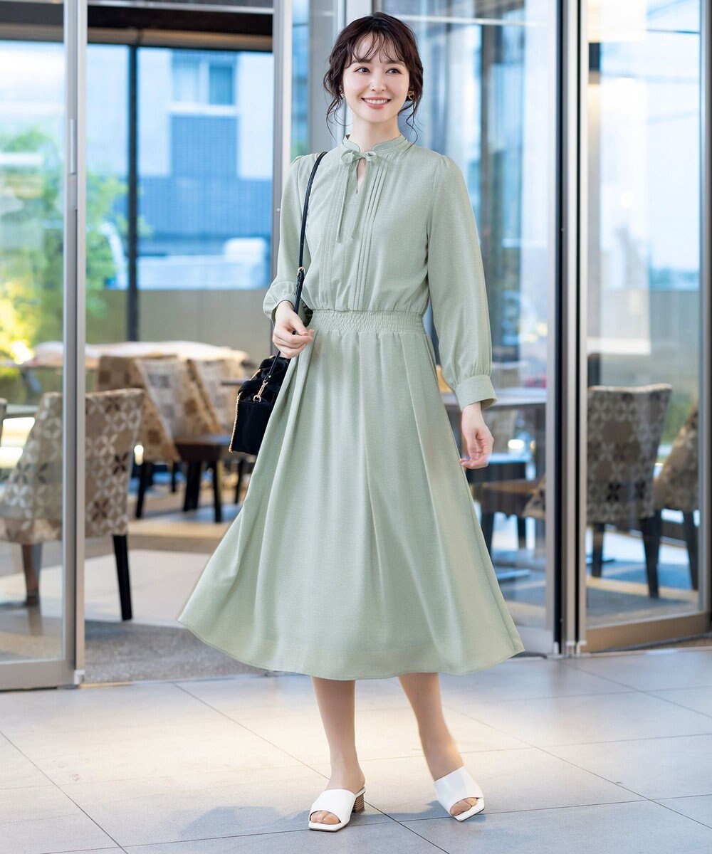 Tiaclasse L 【洗える】細リボンギャザーワンピース 