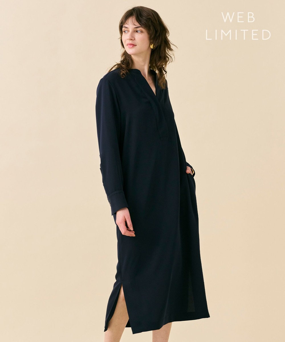 BEIGE， 【WEB限定・洗える】CELOSIA / クロスオーバーVネックワンピース Navy