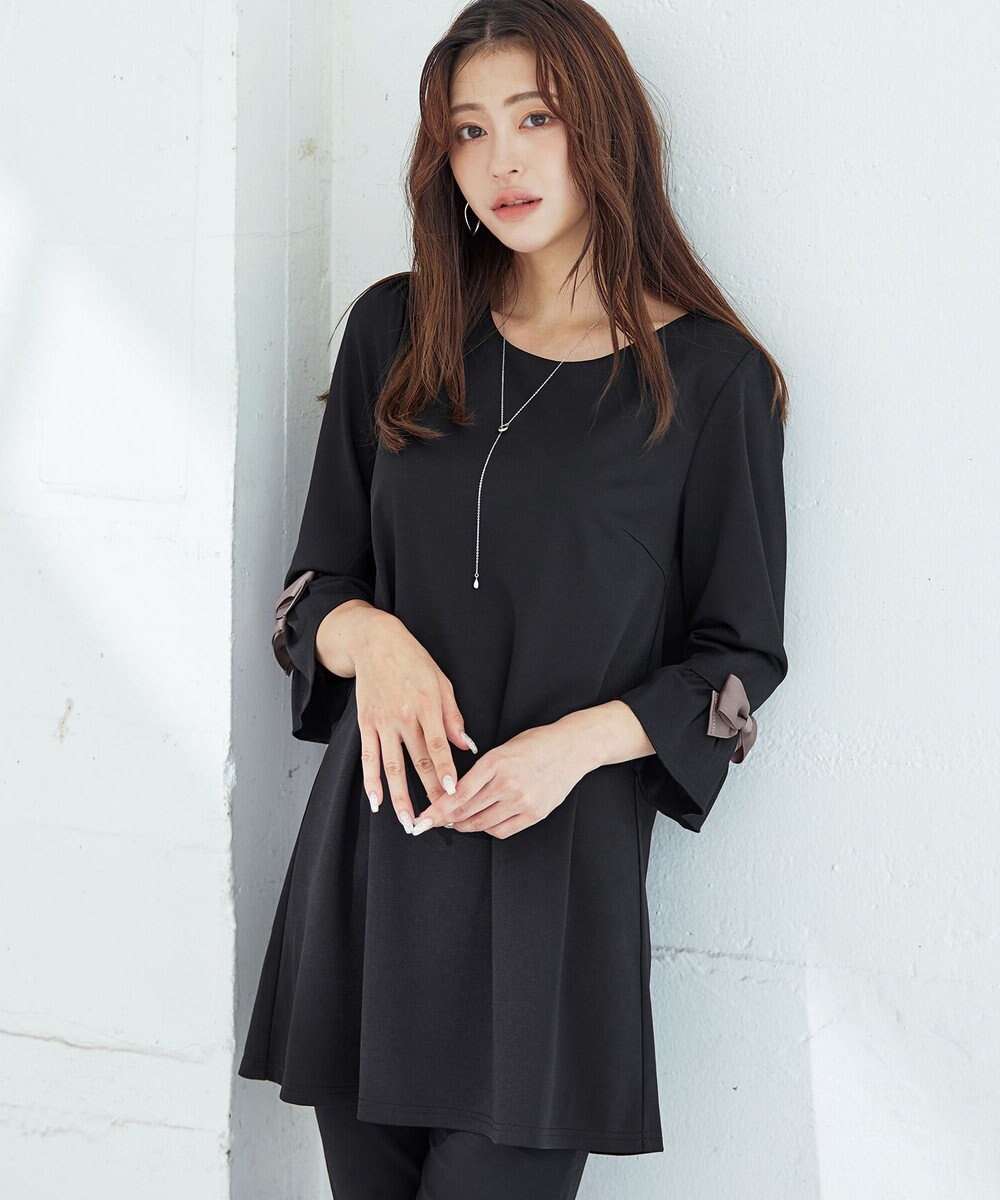 Tiaclasse 【洗える】グログランリボン付きフリル袖チュニック 