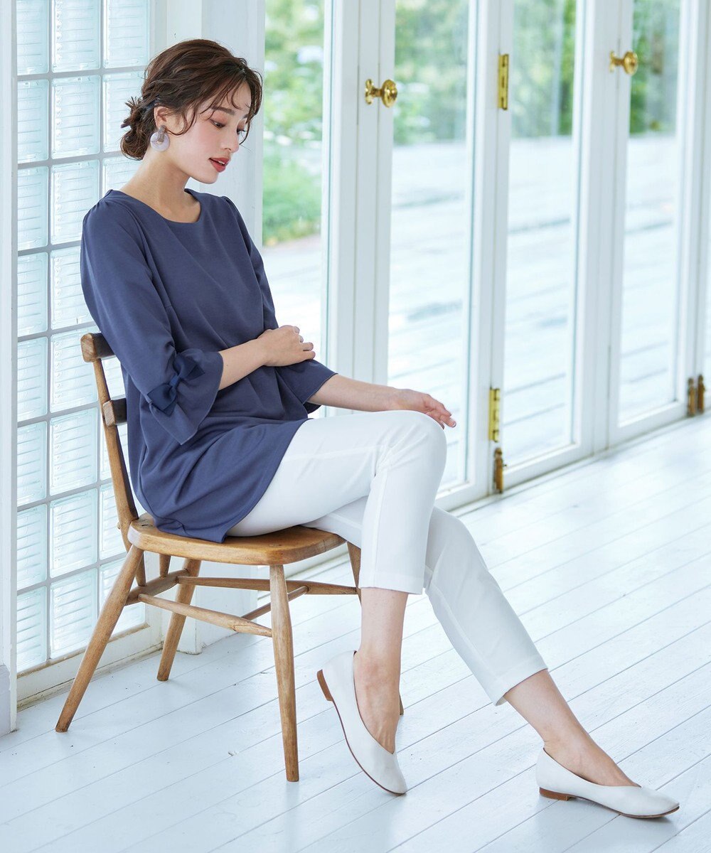 Tiaclasse 【洗える】グログランリボン付きフリル袖チュニック 