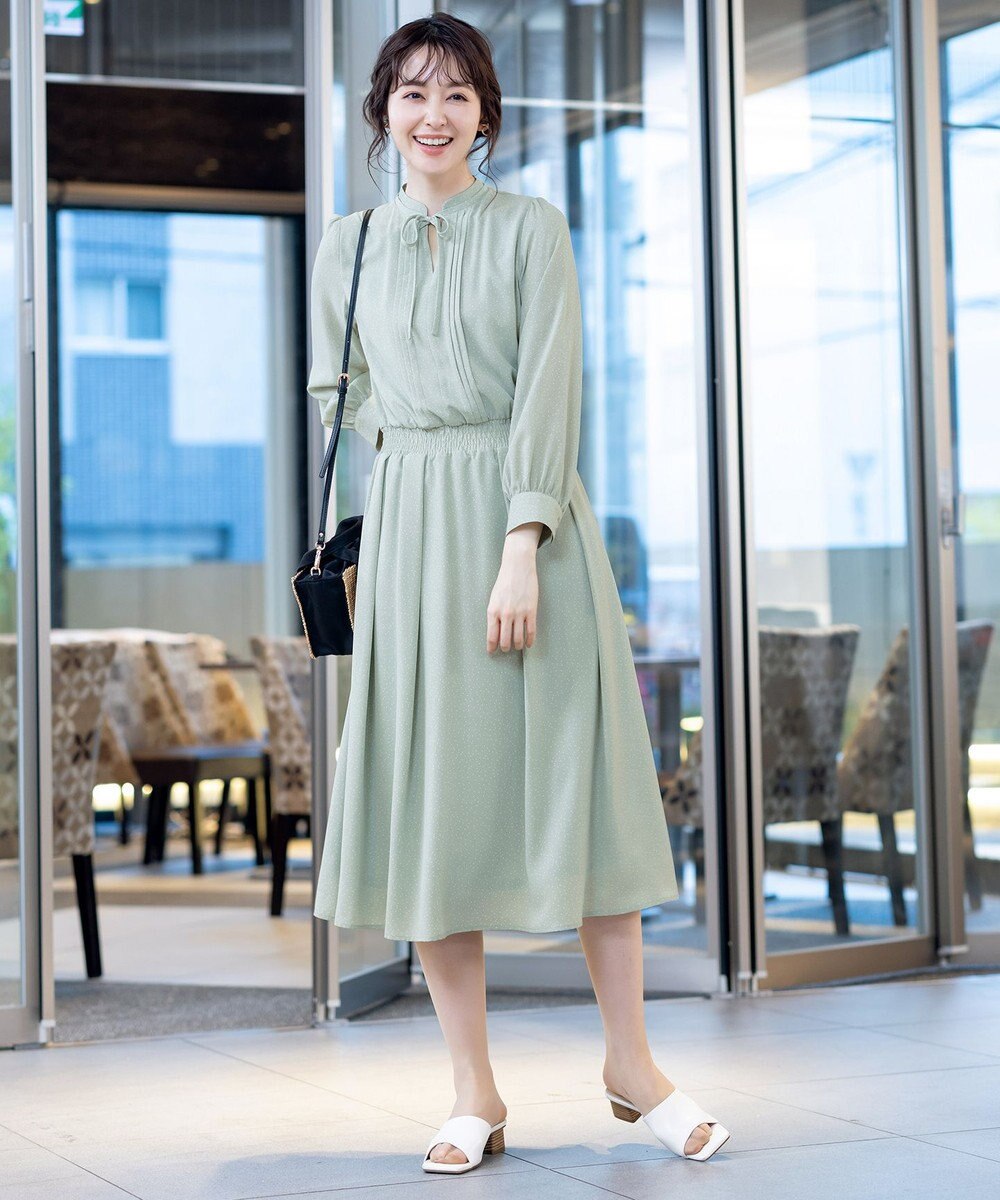 Tiaclasse L 【洗える】細リボンギャザーワンピース 