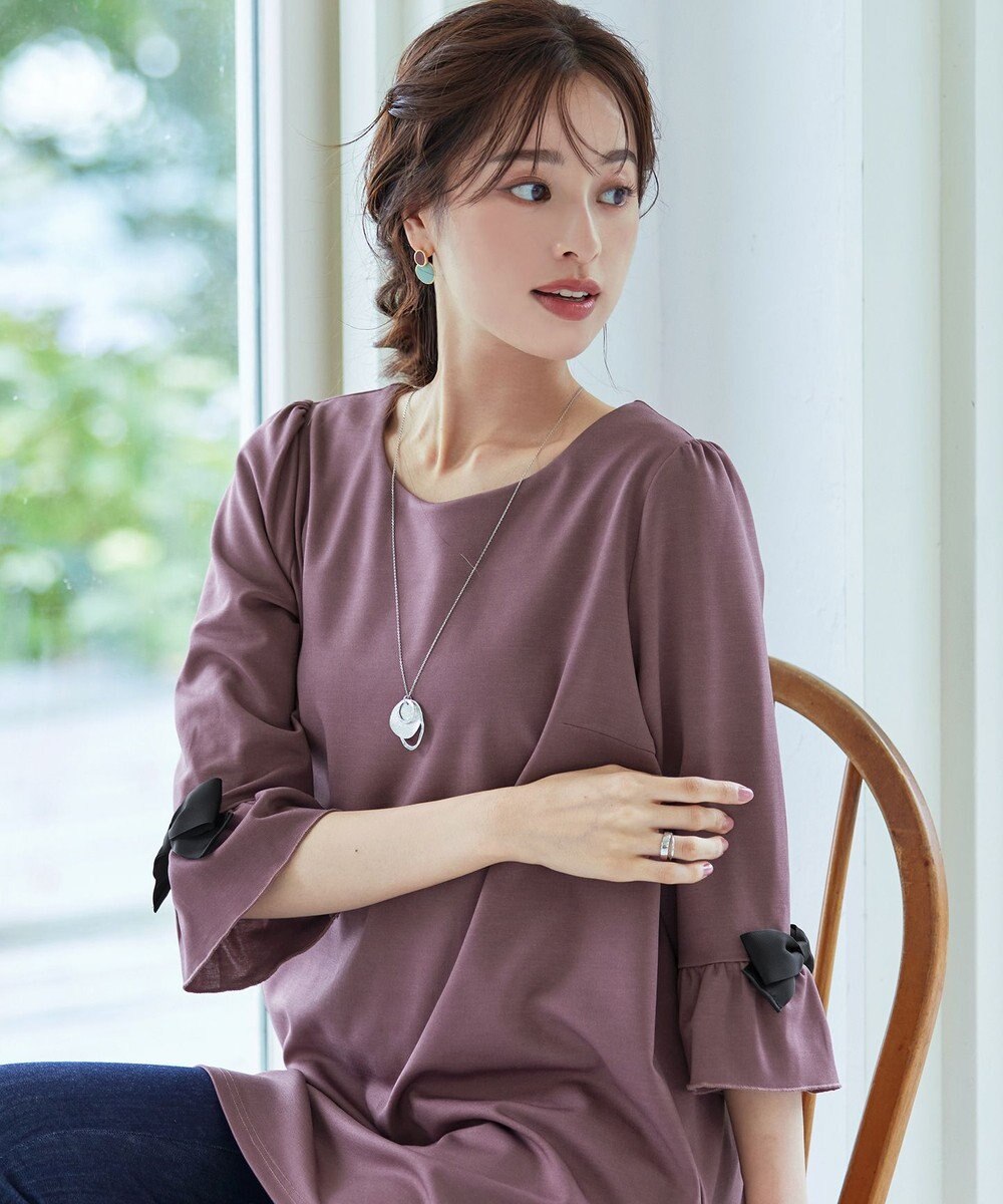 Tiaclasse 【洗える】グログランリボン付きフリル袖チュニック 