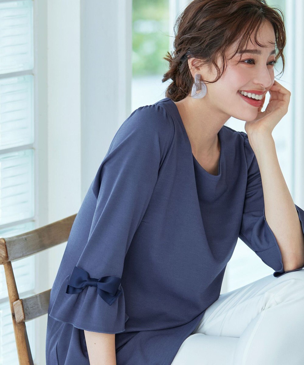 Tiaclasse 【洗える】グログランリボン付きフリル袖チュニック 