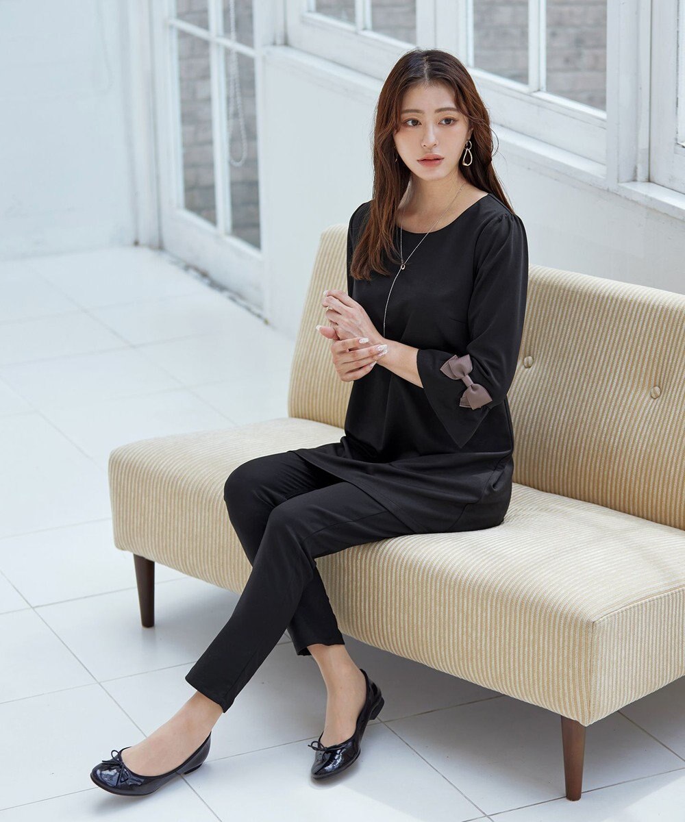 Tiaclasse 【洗える】グログランリボン付きフリル袖チュニック 