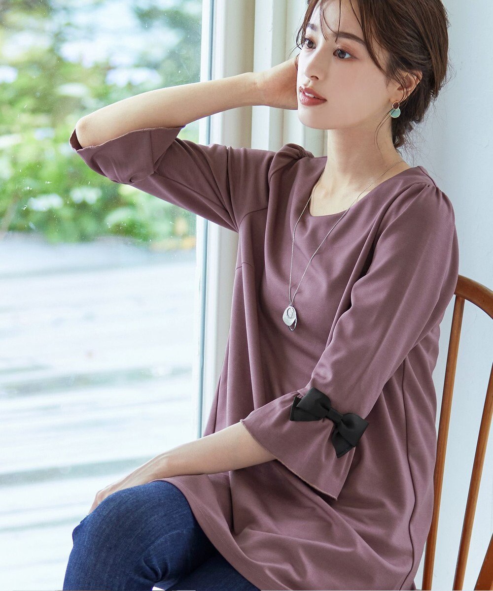 Tiaclasse 【洗える】グログランリボン付きフリル袖チュニック 