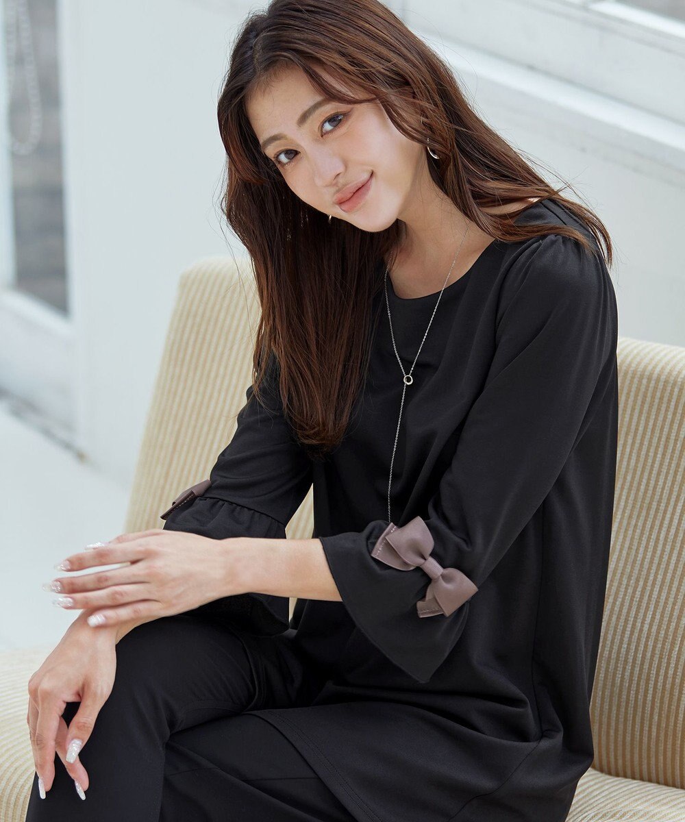 Tiaclasse 【洗える】グログランリボン付きフリル袖チュニック 