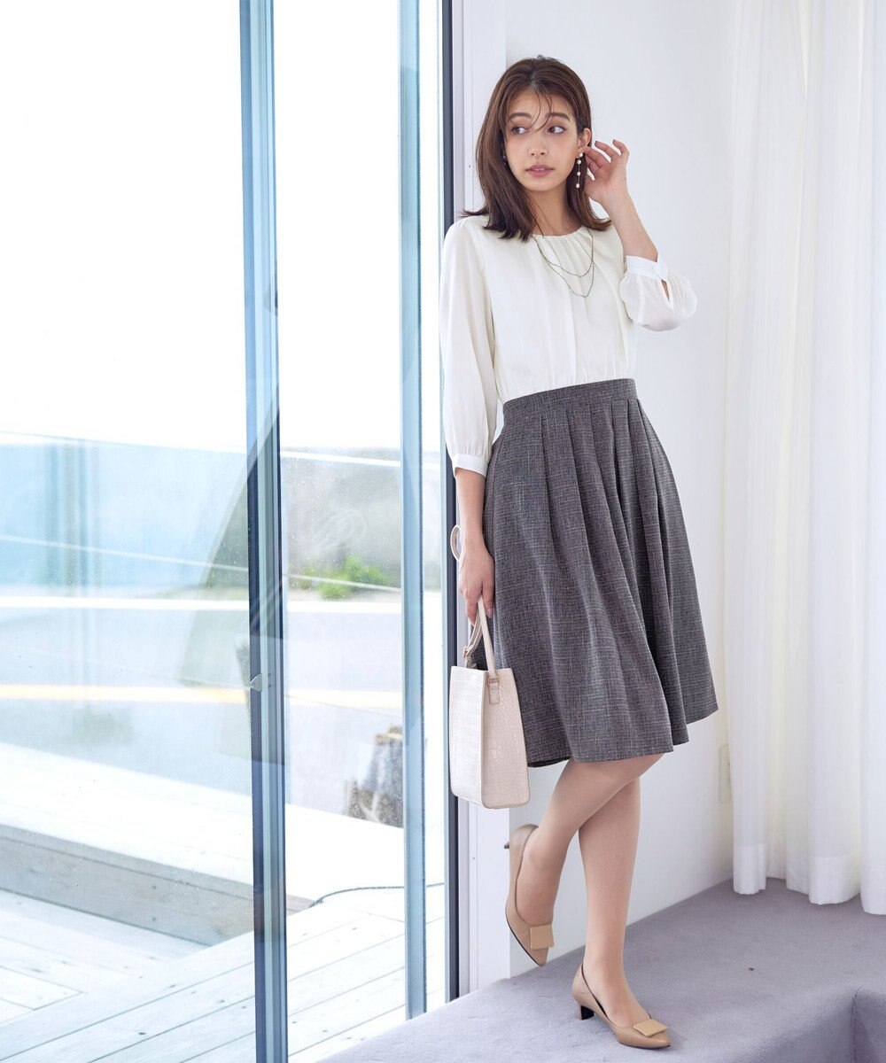 Tiaclasse 【洗える】ブラウスドッキングツイードワンピース 