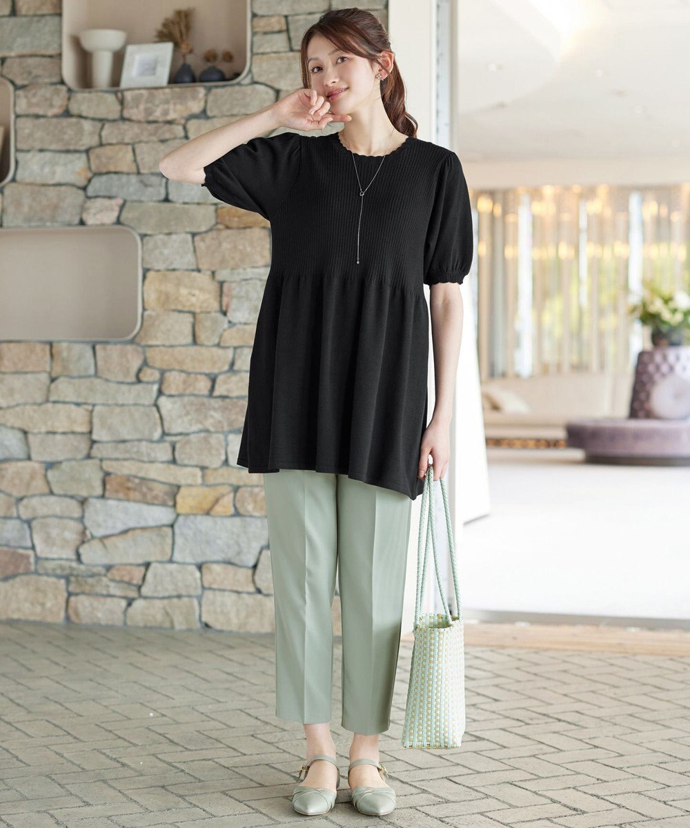 Tiaclasse リブ切替スカラップニットチュニック 