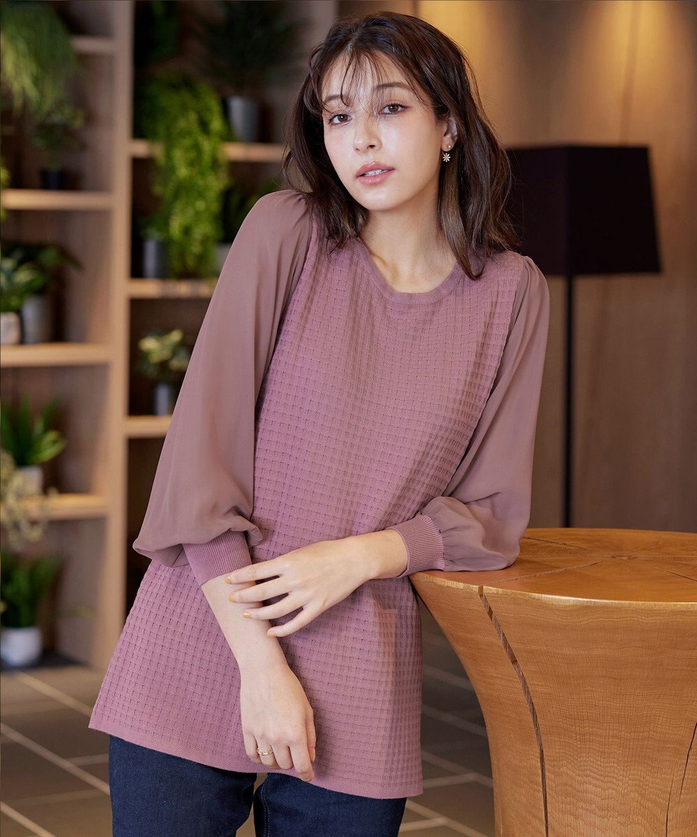 Tiaclasse シアーチェック柄ニットチュニック 