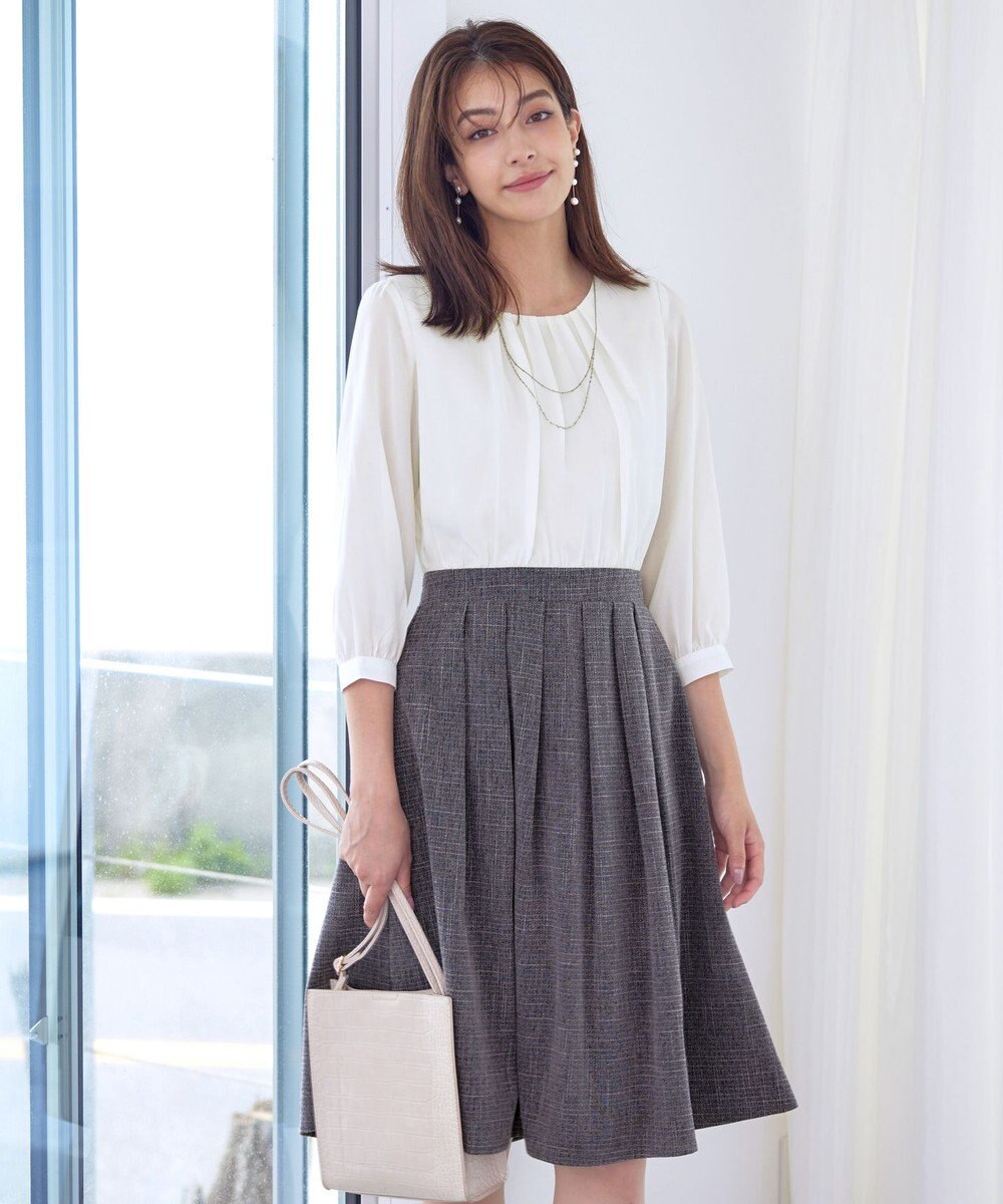 Tiaclasse 【洗える】ブラウスドッキングツイードワンピース 