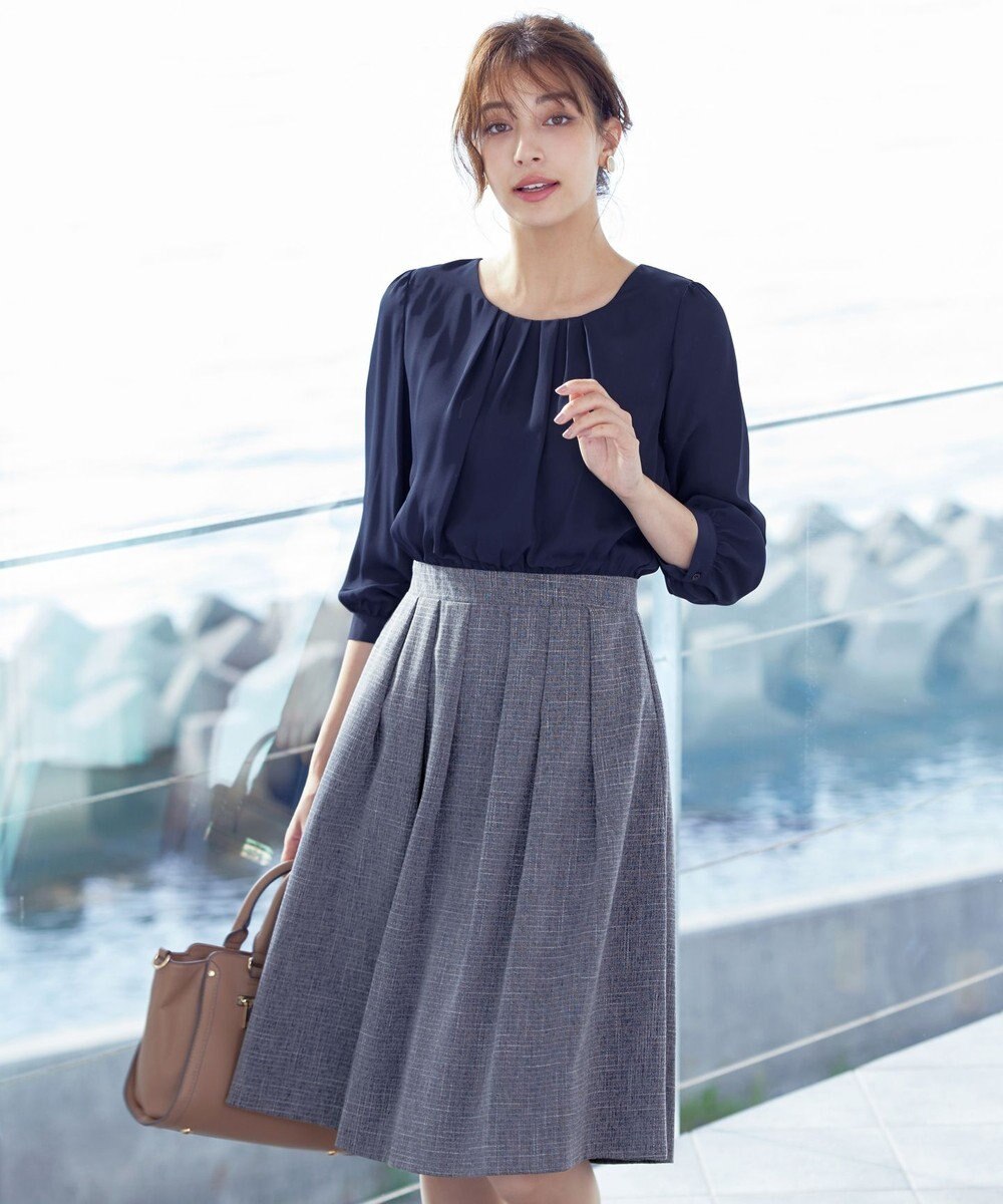 Tiaclasse 【洗える】ブラウスドッキングツイードワンピース 