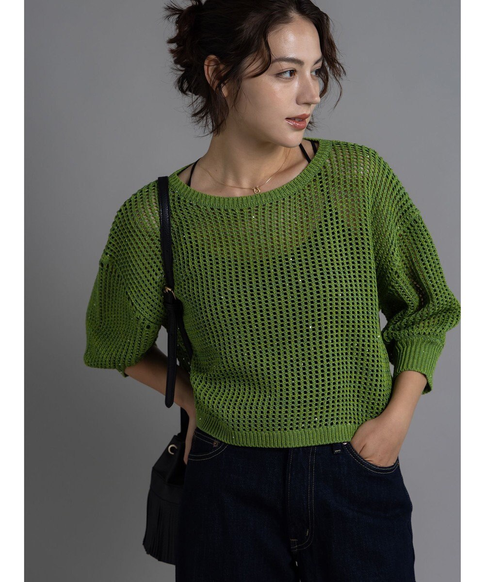 Te chichi スパンコールメッシュハーフスリーブニット《2025Autumn catalog item》 