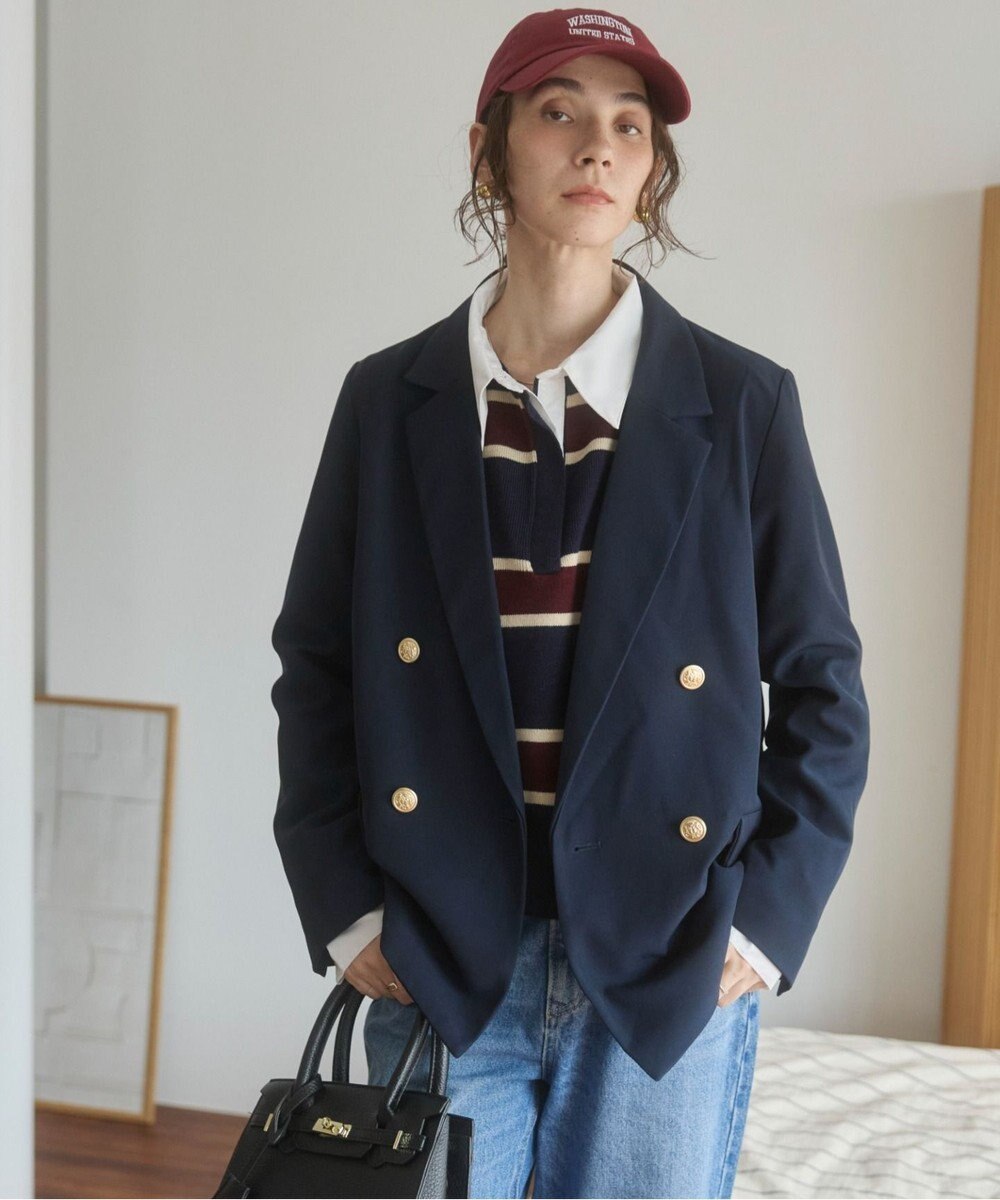 WEGO 【ANGIE VINTAGE/S/Mサイズ展開 / オケージョン対応 / セレモニー対応】ゴールドボタン テーラードジャケット / 金ボタン ダブル ブレザー 