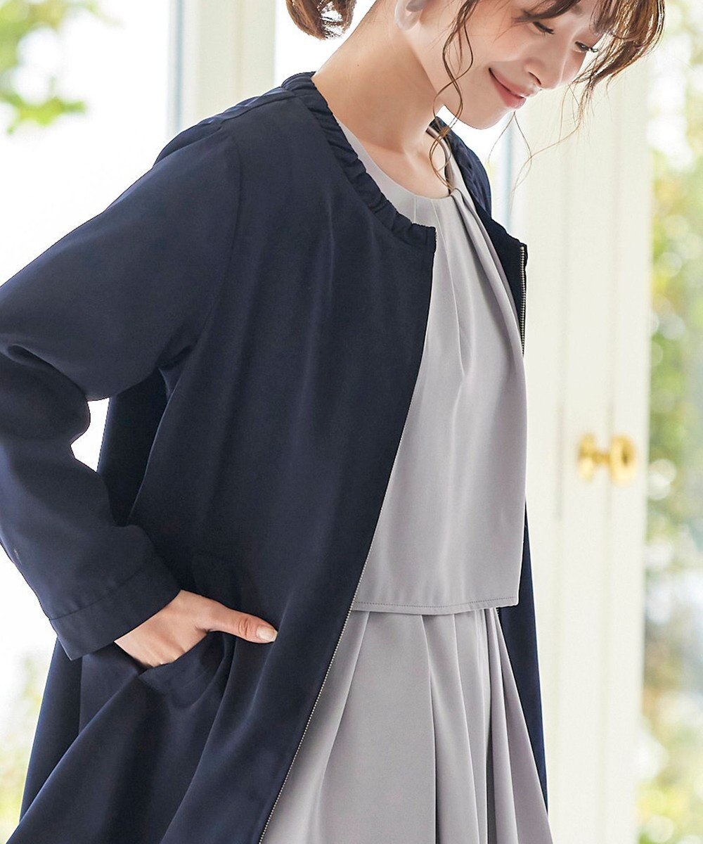 Tiaclasse 【洗える】大人可愛い衿ギャザーミディアムコート 