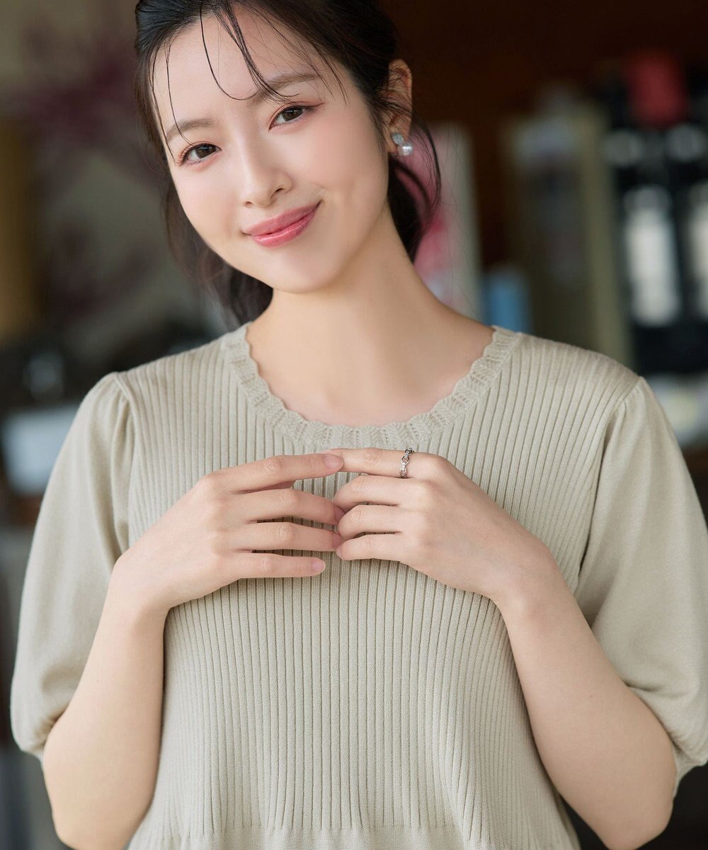 Tiaclasse リブ切替スカラップニットチュニック 