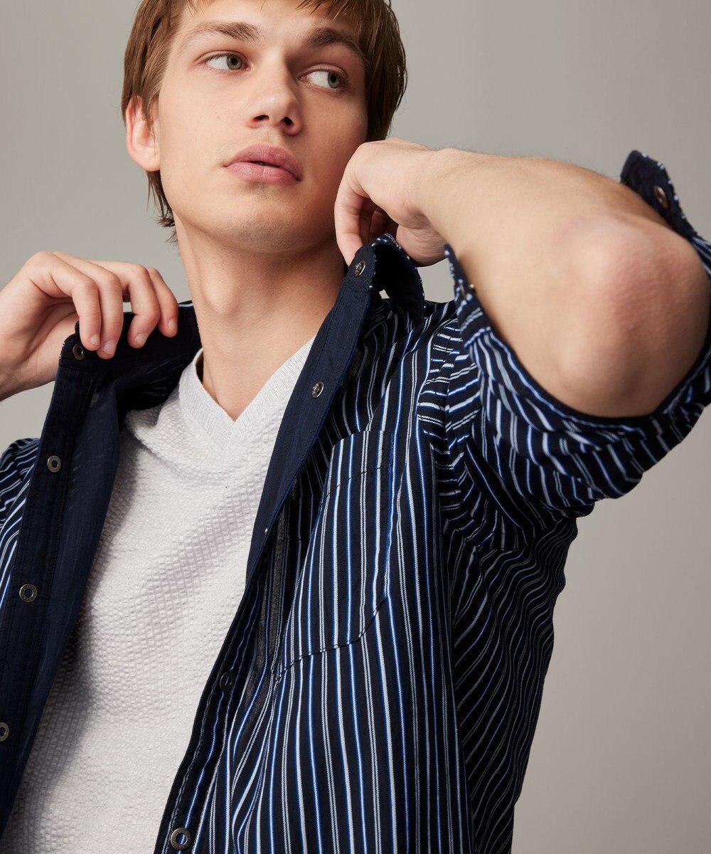 JOSEPH ABBOUD 【キングサイズ・2WAY/】ライトリバーシブルストライプシャツ 