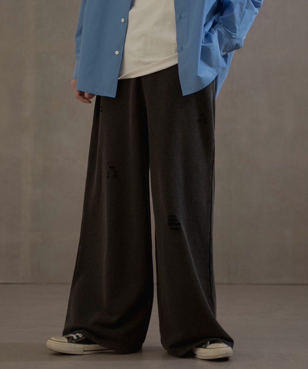 WEGO 【ウエストゴム】ダメージスウェットバギーパンツ 