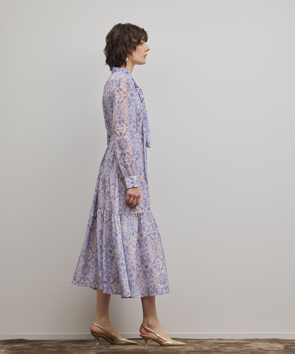 GRACE CONTINENTAL ダマスク柄風プリントワンピース 