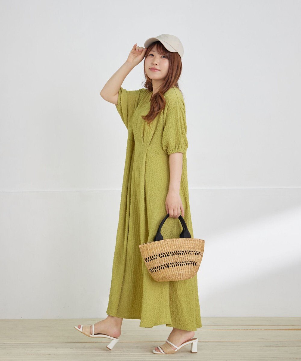 Tiaclasse L 【新色追加・洗える】ワッフルVネックワンピース 