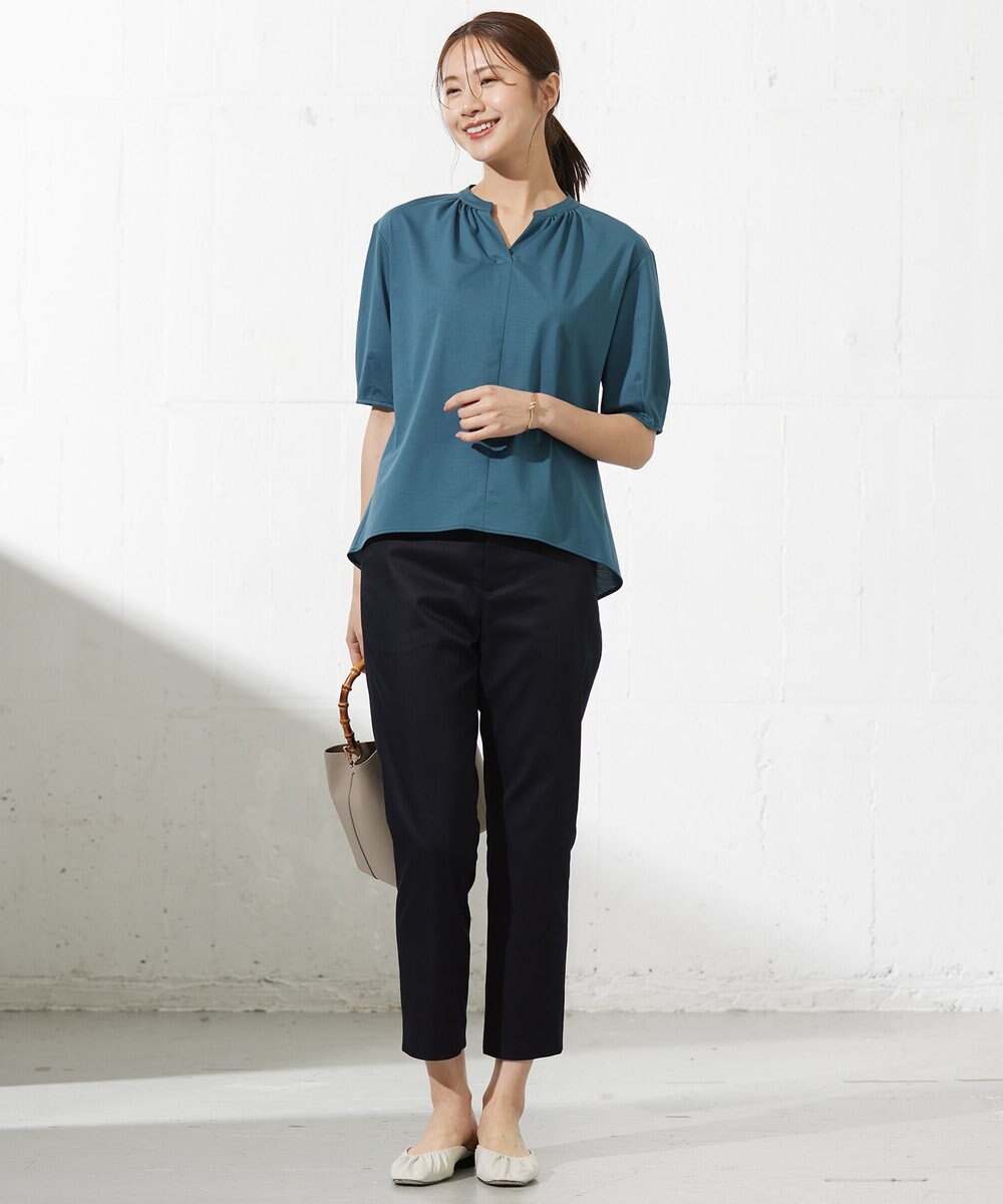 J.PRESS LADIES 【接触冷感】プレーティングジャージー ペプラム カットソー 