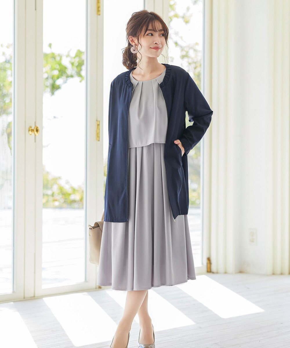 Tiaclasse 【洗える】大人可愛い衿ギャザーミディアムコート 