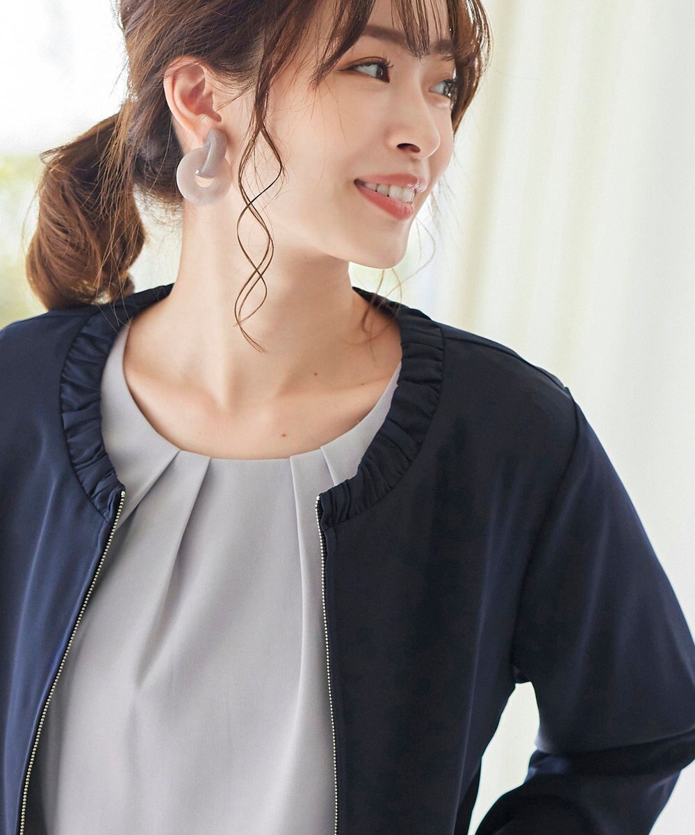 Tiaclasse 【洗える】大人可愛い衿ギャザーミディアムコート 