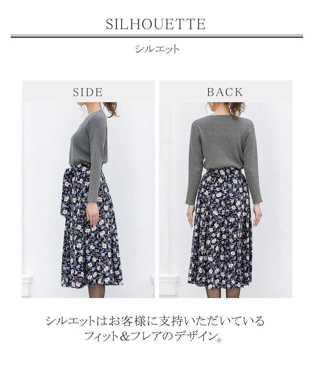 Tiaclasse 【洗える】異素材を組み合わせた花柄リブニットコンビワンピース 