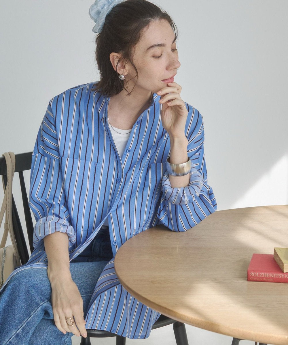 WEGO 着丈が選べる オーバーサイズ バンドカラー シャツ / ストライプ / 無地 