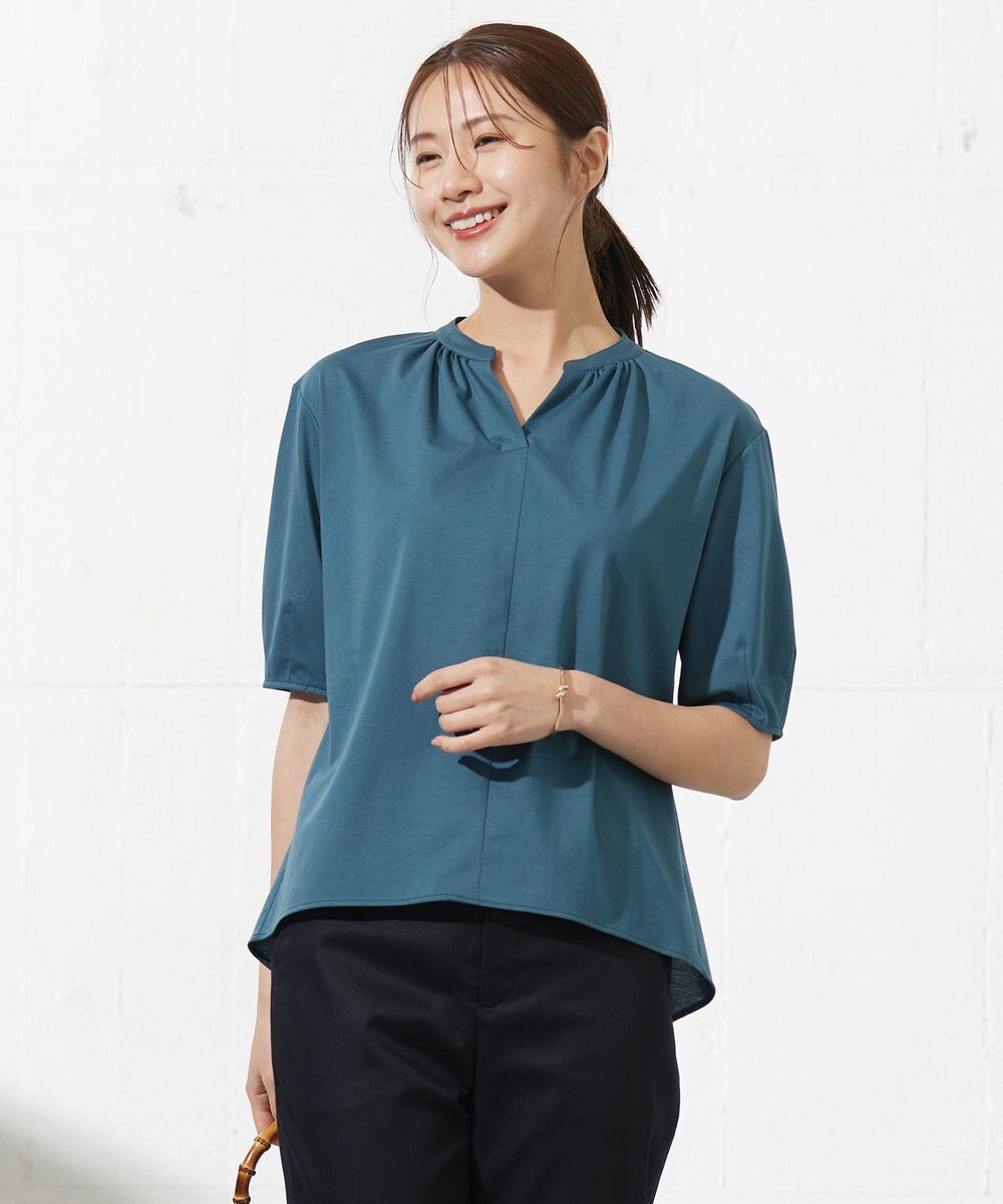 J.PRESS LADIES 【接触冷感】プレーティングジャージー ペプラム カットソー 