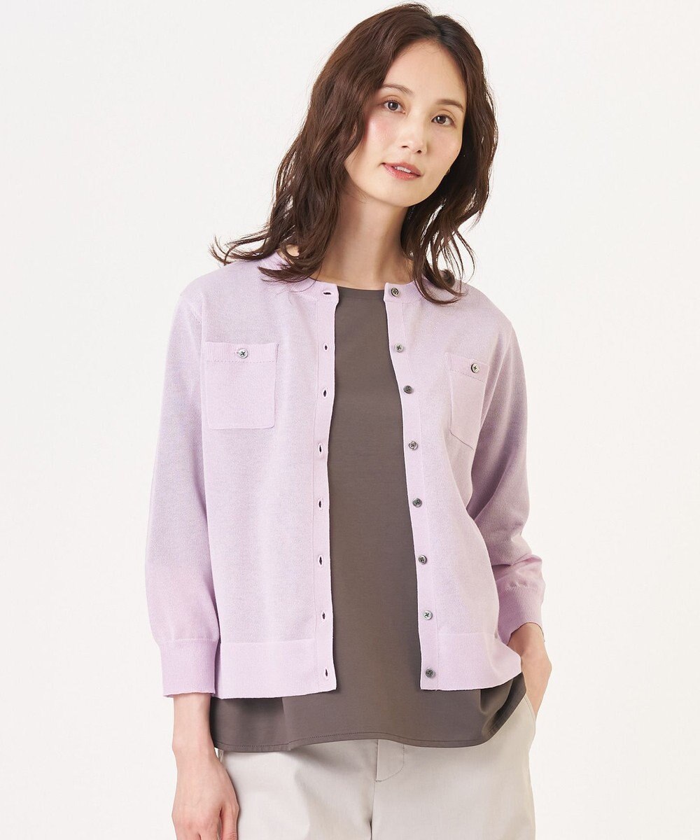 J.PRESS LADIES 【シーンレスに活躍】SHEER GLOSS KNIT クルーネック カーディガン 