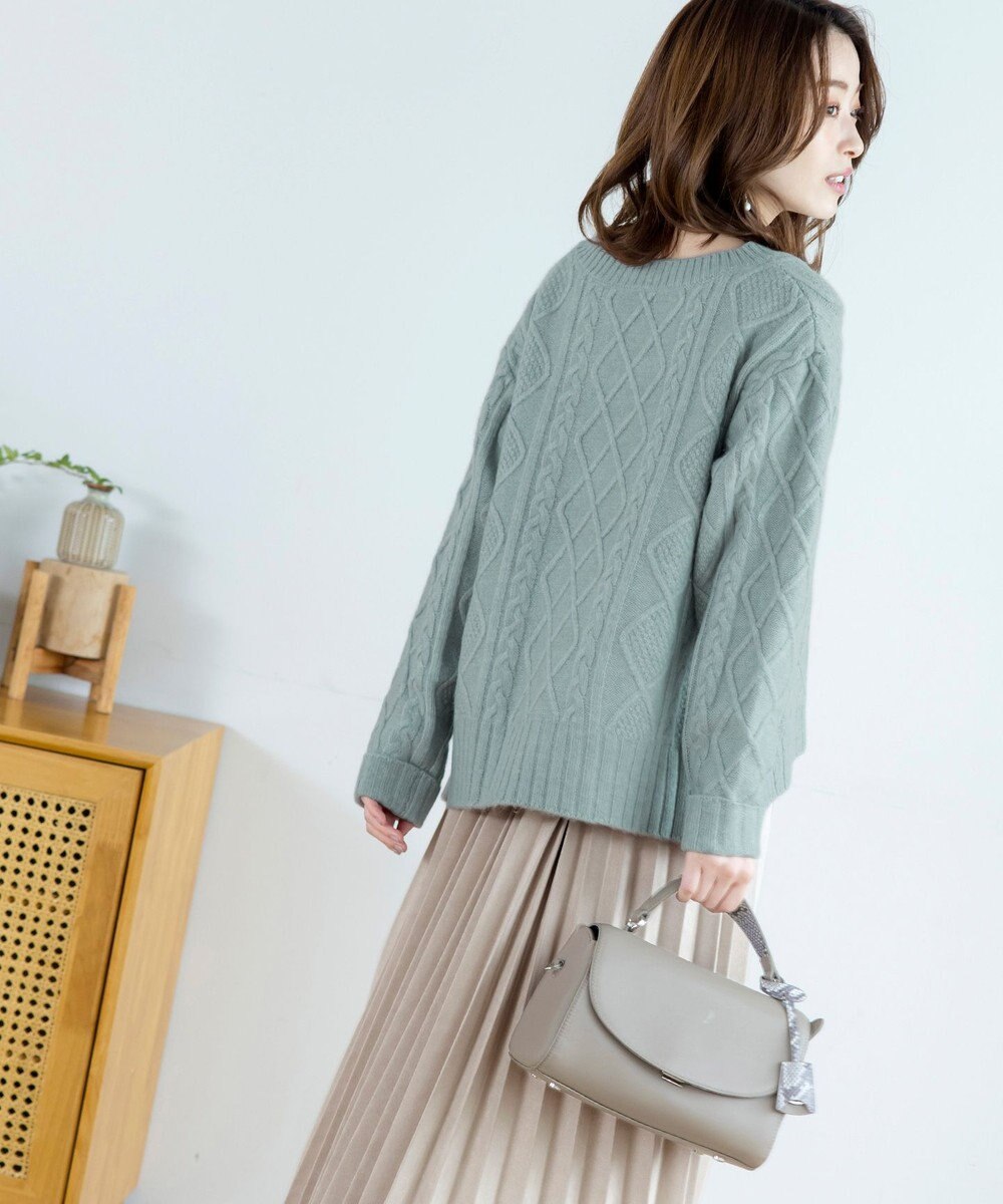 Tiaclasse 【洗える】アラン柄キーネックニットトップス 