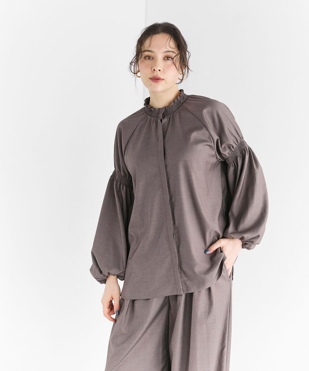 #Newans 【洗濯機可/しわになりにくい】シャーリングネック ボリュームスリーブブラウス 