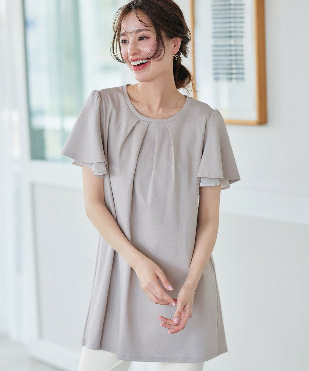 Tiaclasse 【UVケア・接触冷感】“あまラク” シフォンフレアスリーブカットソーチュニック 