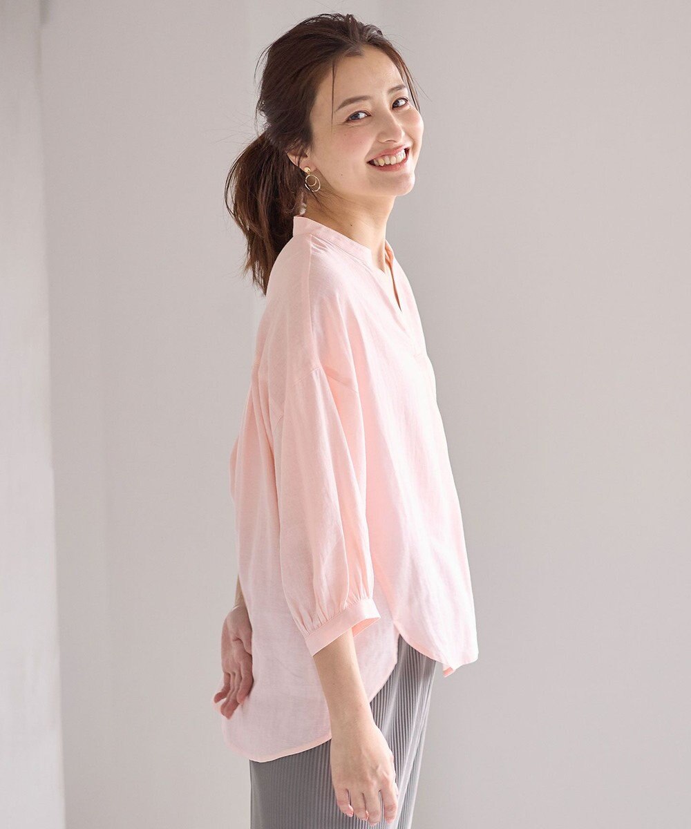 ANY L 【手洗い可能】ヨーロピアンリネンスキッパーネックブラウス 