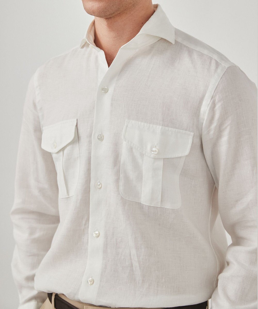 GOTAIRIKU ノルマンディリネン使用【洗える】カッタウェイカラー ソフトリネンシャツ 