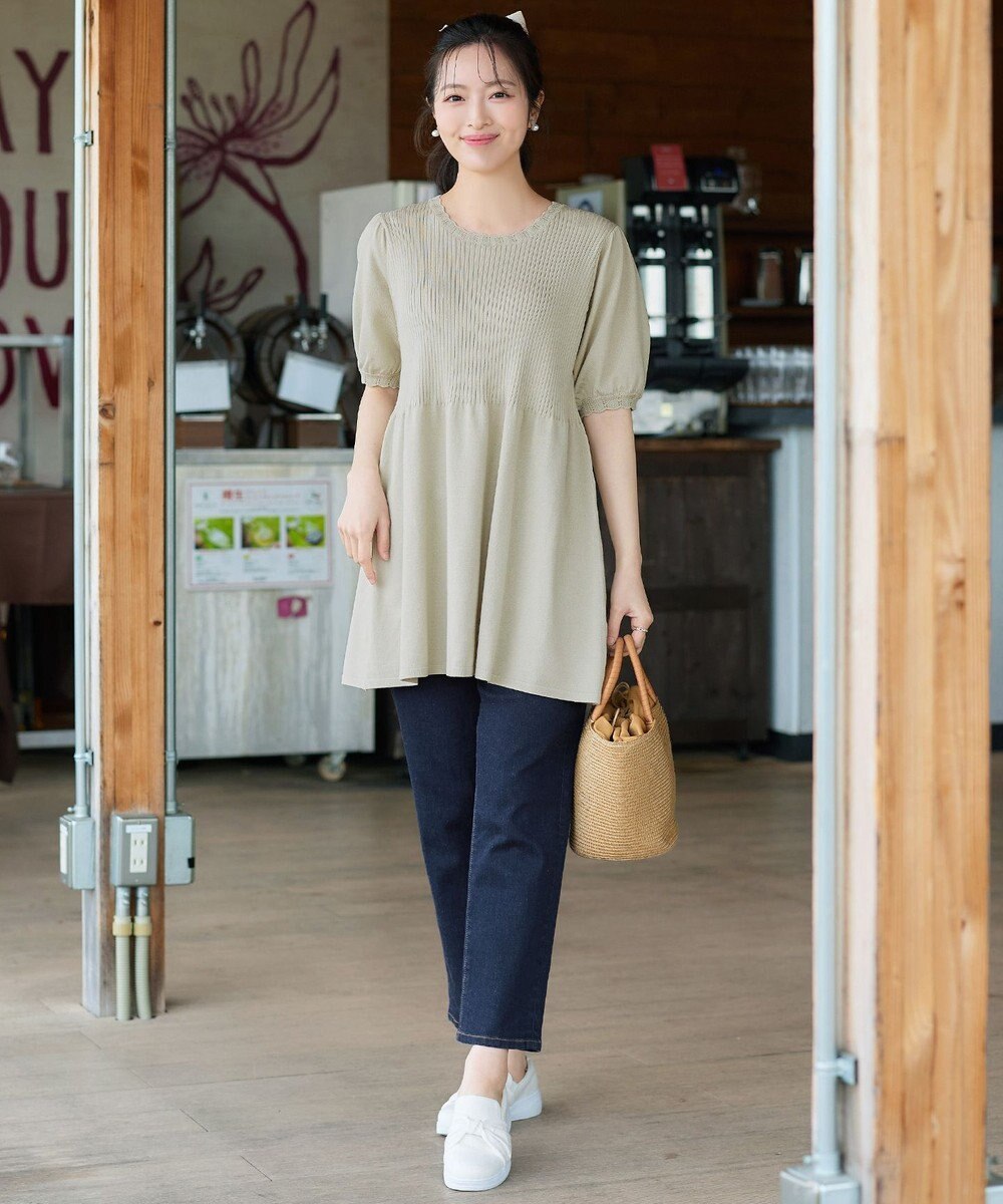 Tiaclasse リブ切替スカラップニットチュニック 