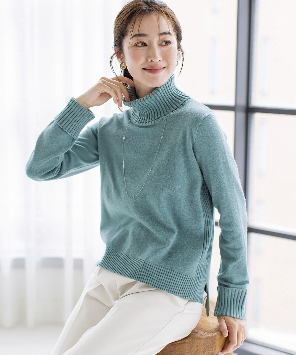 Tiaclasse 【洗える】もっちり柔らかいリブタートルプルオーバーニット 