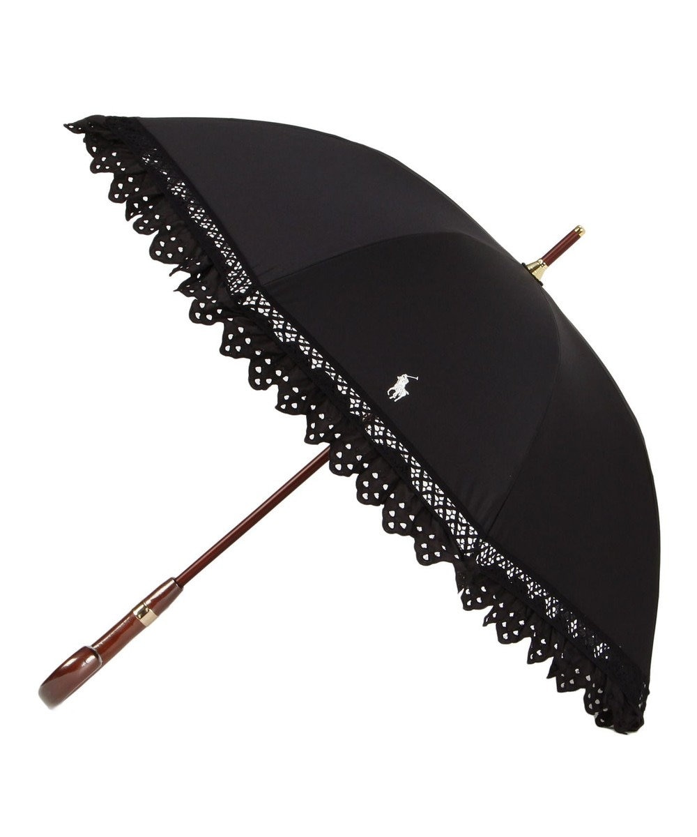 MOONBAT POLO RALPH LAUREN 晴雨兼用日傘 長傘 エンブフリル／遮光 遮熱 UV ブラック