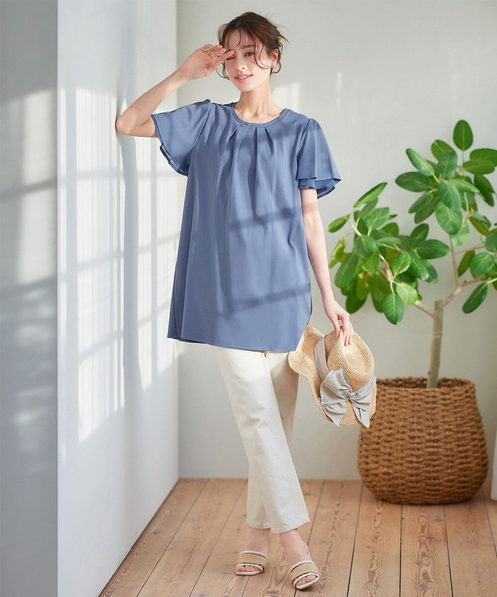 Tiaclasse 【UVケア・接触冷感】“あまラク” シフォンフレアスリーブカットソーチュニック 