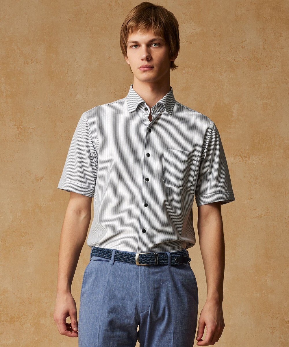 JOSEPH ABBOUD 【キングサイズ・イージーケア・ストレッチ】コンパクトジャージーヘアラインストライプ シャツ 