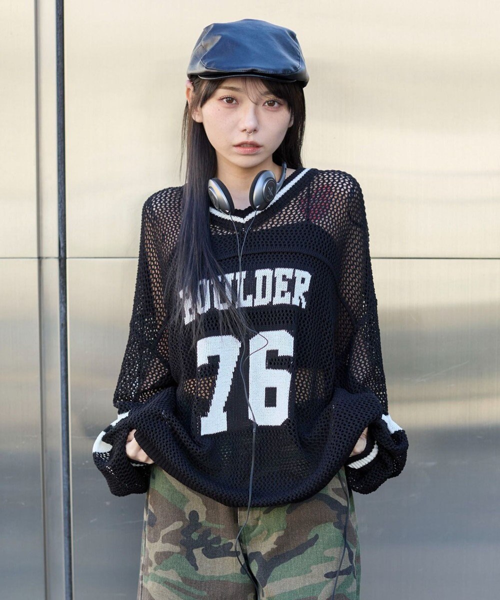 WEGO ナンバリングメッシュニットプルオーバー 