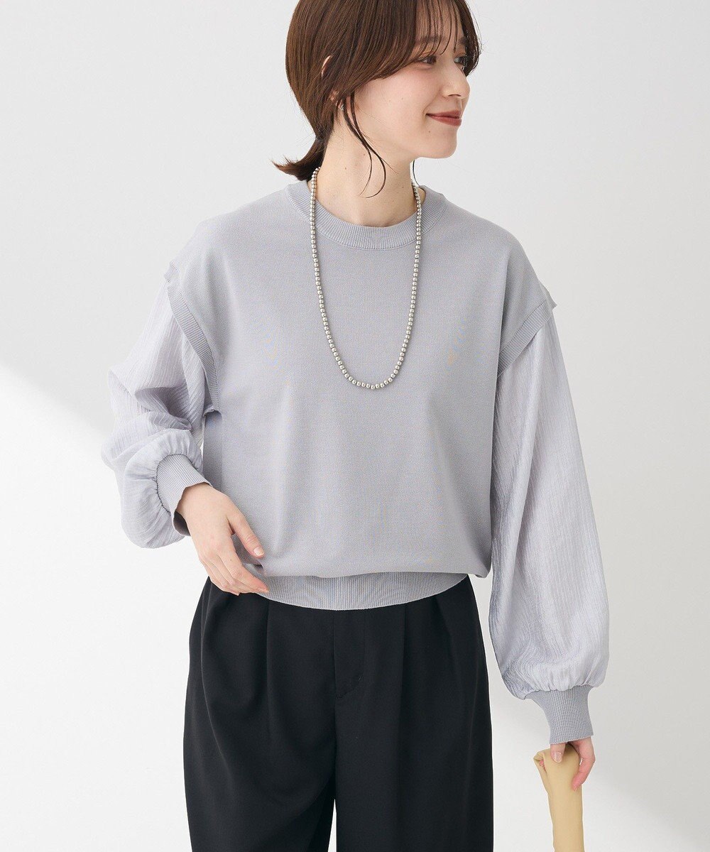 Green Parks 袖光沢ドッキングニットプルオーバー 