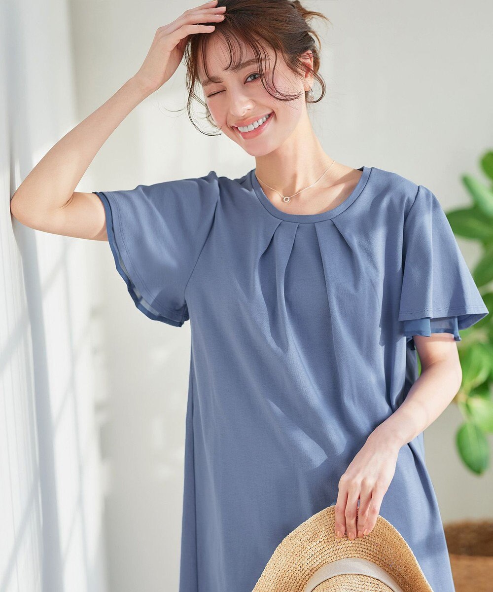 Tiaclasse 【UVケア・接触冷感】“あまラク” シフォンフレアスリーブカットソーチュニック 