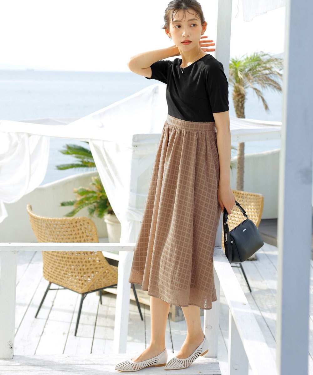 Tiaclasse 【洗える】異素材ドッキングワンピース 