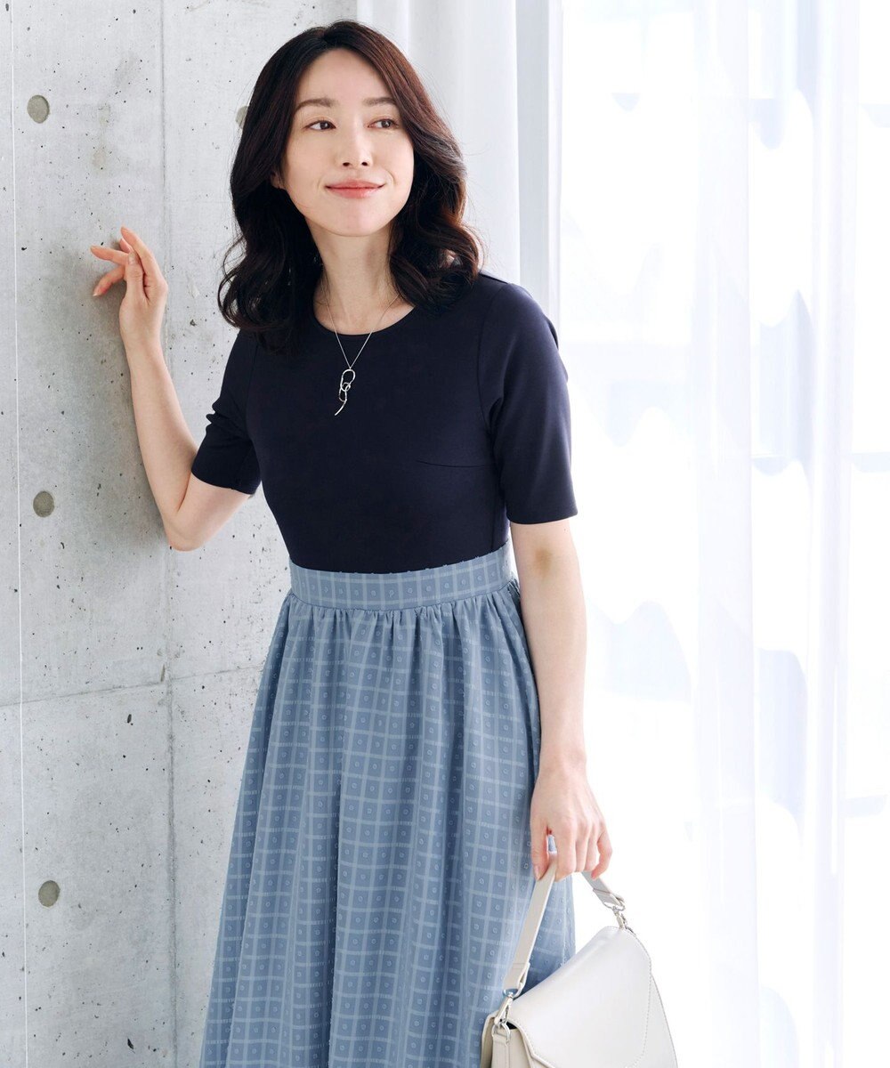 Tiaclasse 【洗える】異素材ドッキングワンピース 